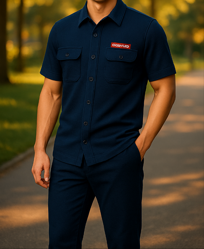 New Safari Waffle Design Tracksuit Set (Button shirt+Trouser) Blue