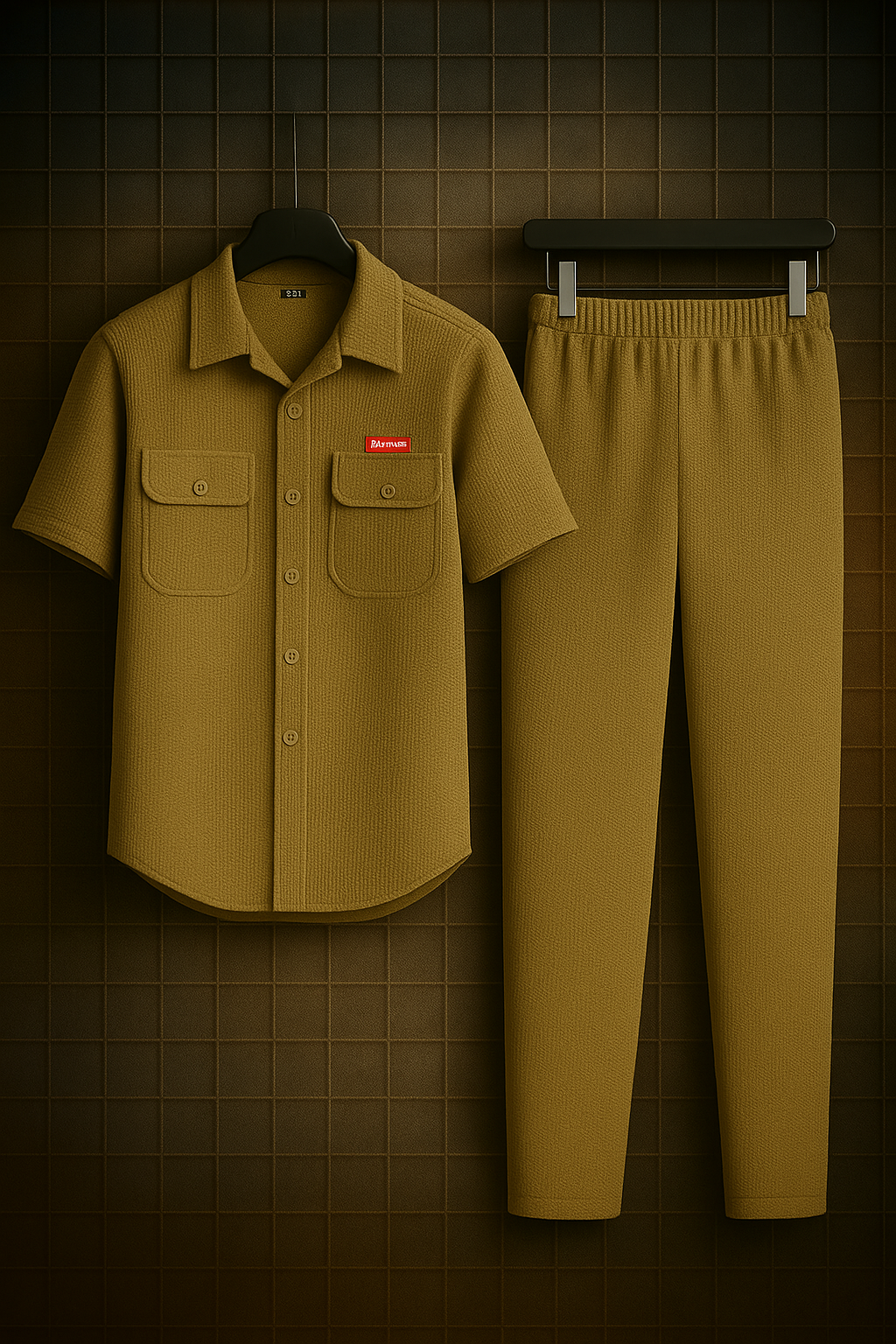 New Safari Waffle Design Tracksuit Set (Button shirt+Trouser) Blue