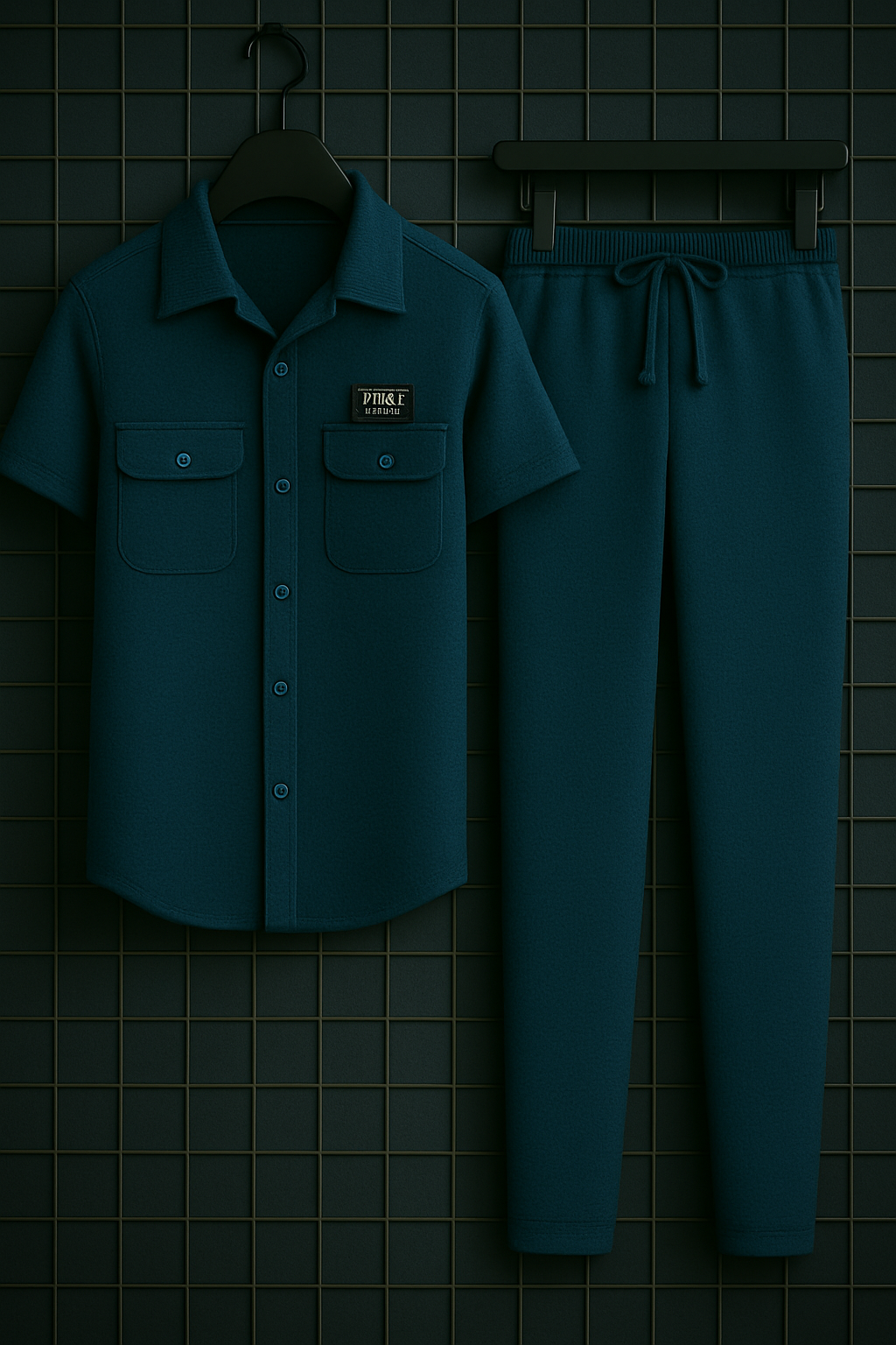 New Safari Waffle Design Tracksuit Set (Button shirt+Trouser) Blue