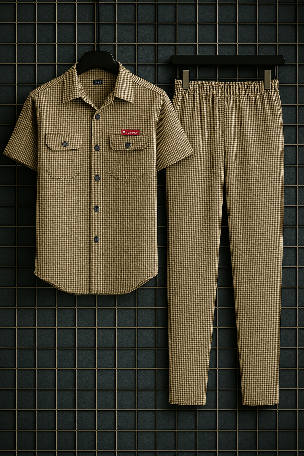New Safari Waffle Design Tracksuit Set (Button shirt+Trouser) Blue