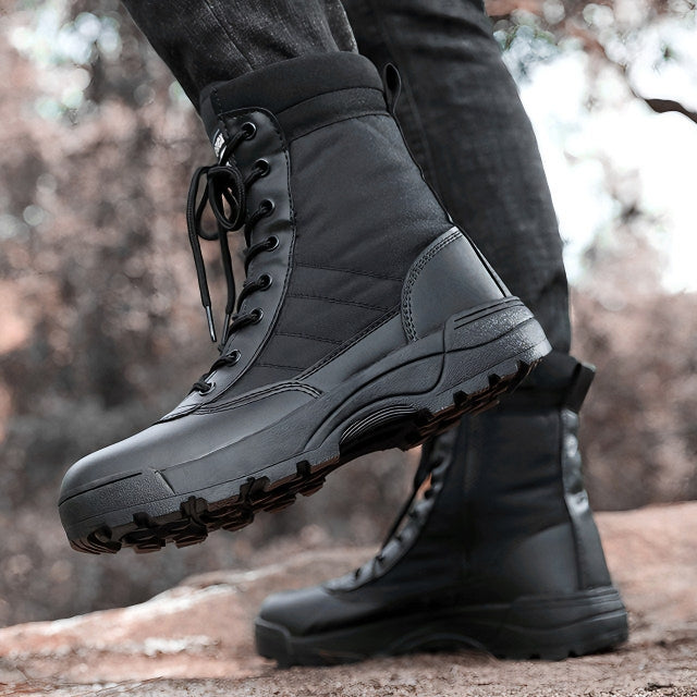 BLACK Men's Military Tactical Boots with Side Zipper Army Long Shoes