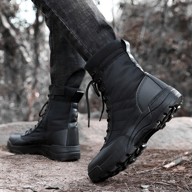 BLACK Men's Military Tactical Boots with Side Zipper Army Long Shoes