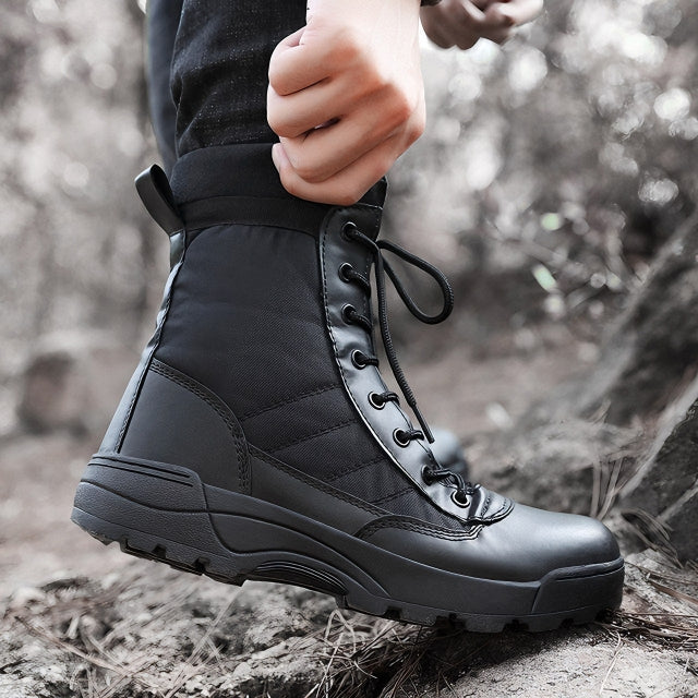 BLACK Men's Military Tactical Boots with Side Zipper Army Long Shoes