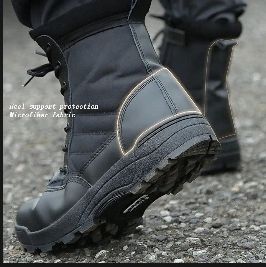 BLACK Men's Military Tactical Boots with Side Zipper Army Long Shoes