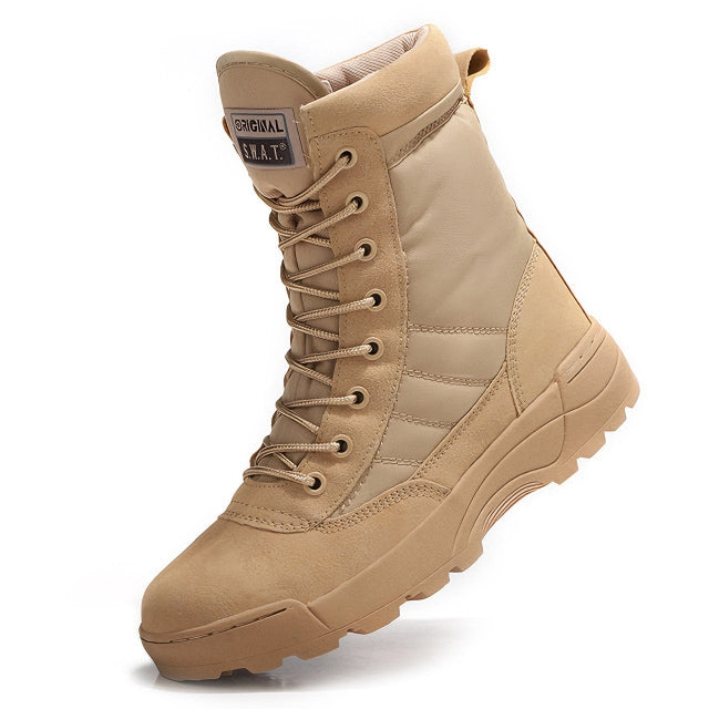 khakhi Men's Military Tactical Boots with Side Zipper Army Long Shoes