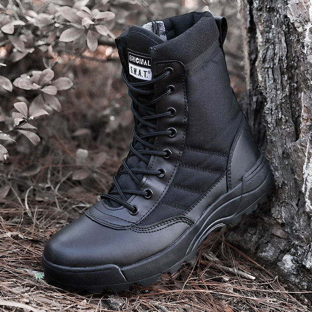 BLACK Men's Military Tactical Boots with Side Zipper Army Long Shoes