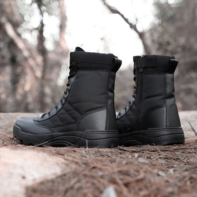 BLACK Men's Military Tactical Boots with Side Zipper Army Long Shoes