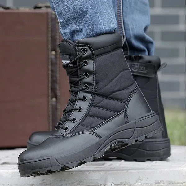 BLACK Men's Military Tactical Boots with Side Zipper Army Long Shoes