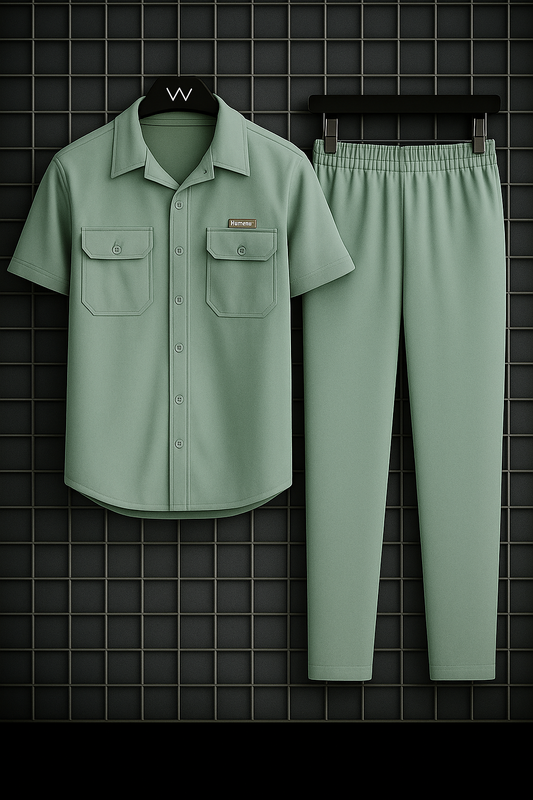 New Safari Waffle Design Tracksuit Set (Button shirt+Trouser) Zinc
